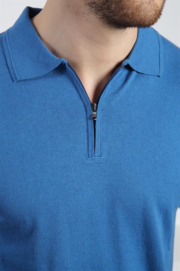 Ferraro Havacı Polo Yaka Fermuarlı Erkek Pamuk Triko T-Shirt