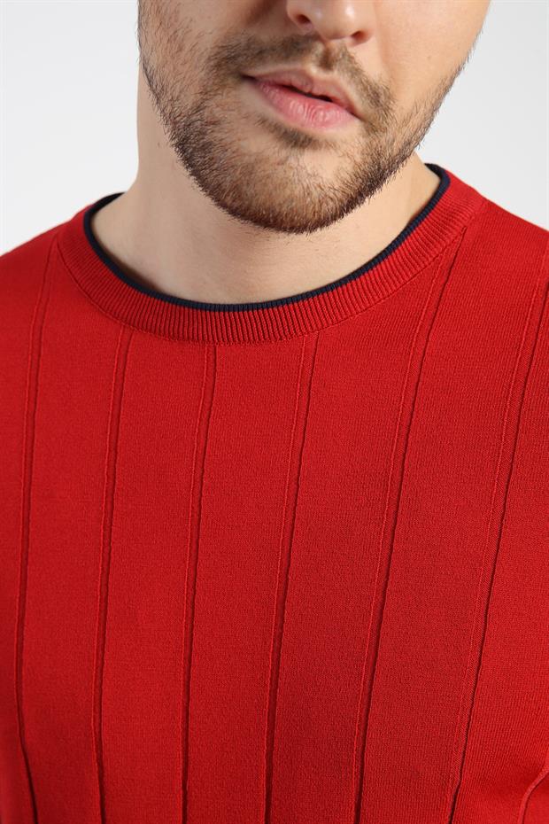 Ferraro Kırmızı Bisiklet Yaka Kısa Kol Erkek Viskon Triko T-Shirt