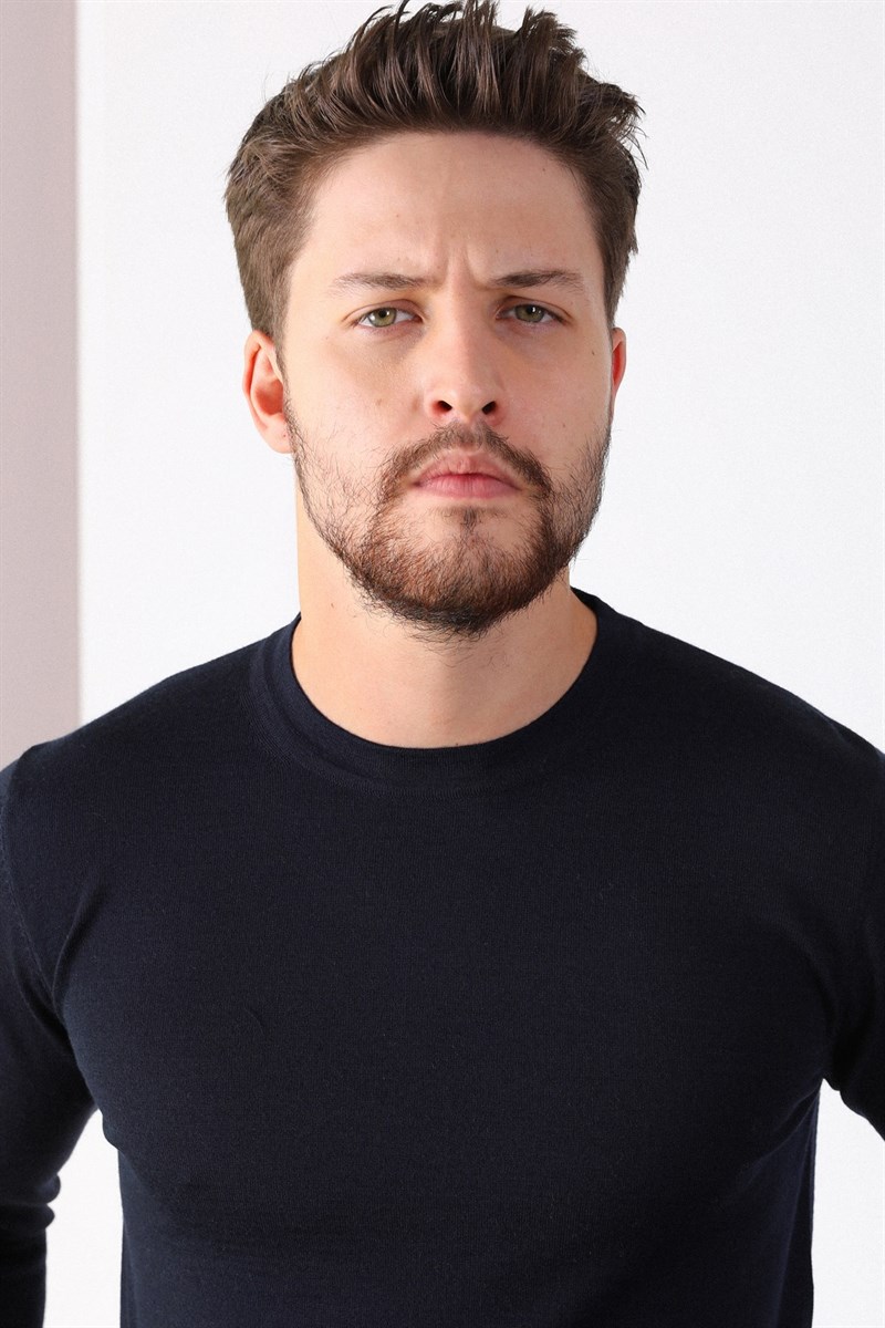 Ferraro Lacivert Bisiklet Yaka Superfine Erkek Triko Kazak
