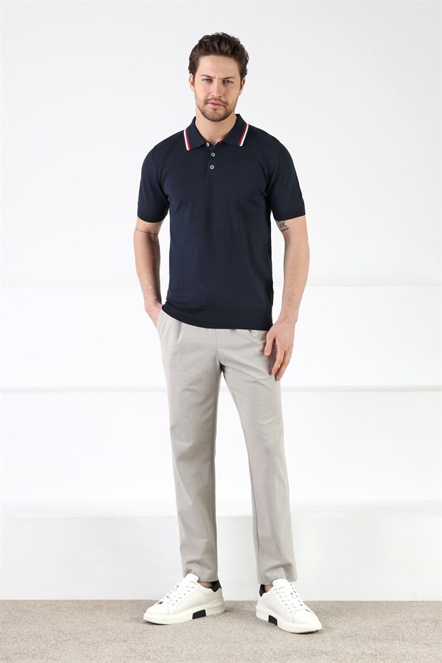 Ferraro Lacivert Düğmeli Polo Yaka %100 Pamuk Erkek Triko T-Shirt