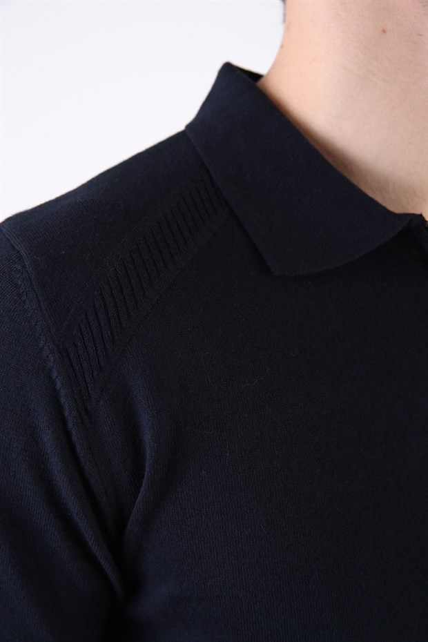 Ferraro Lacivert Fermuarlı Polo Yaka %100 Pamuk Erkek Triko T-Shirt