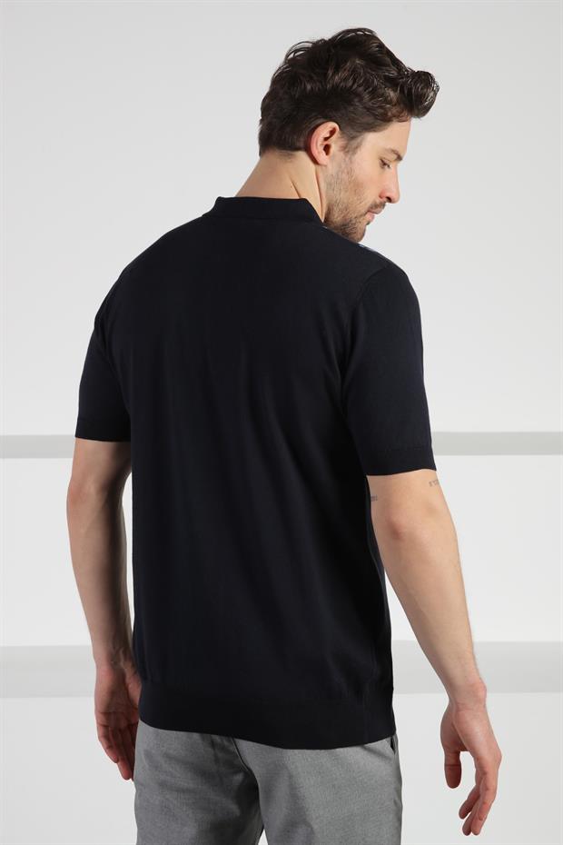 Ferraro Lacivert Fermuarlı Polo Yaka %100 Pamuk Erkek Triko T-Shirt