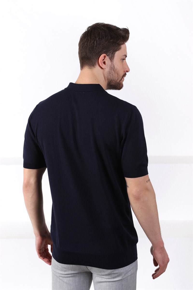 Ferraro Lacivert Polo Yaka Düz Renk Erkek Pamuk Triko T-Shirt