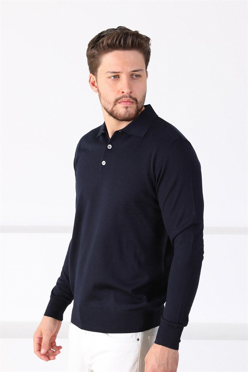 Ferraro Lacivert Polo Yaka Superfine Erkek Triko Kazak