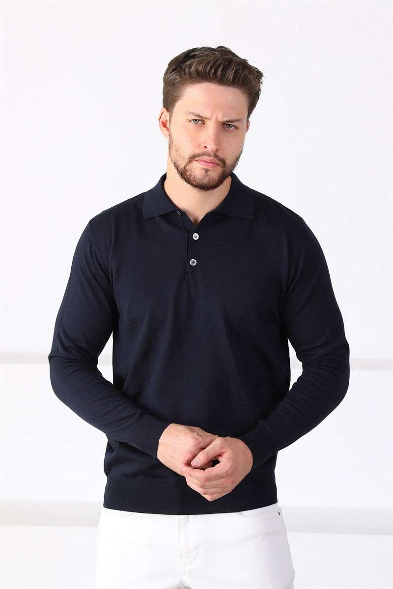 Ferraro Lacivert Polo Yaka Superfine Erkek Triko Kazak