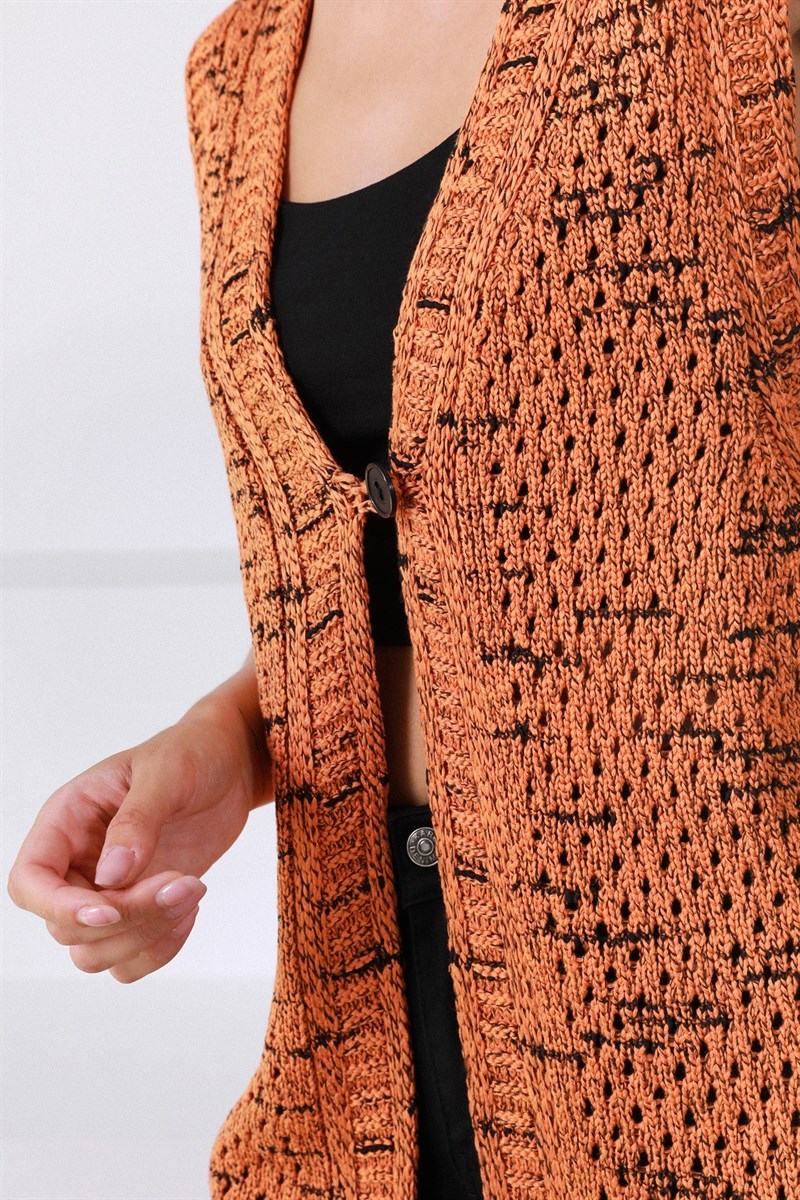Ferraro Orange V Yaka Yünlü Kadın Triko Yelek