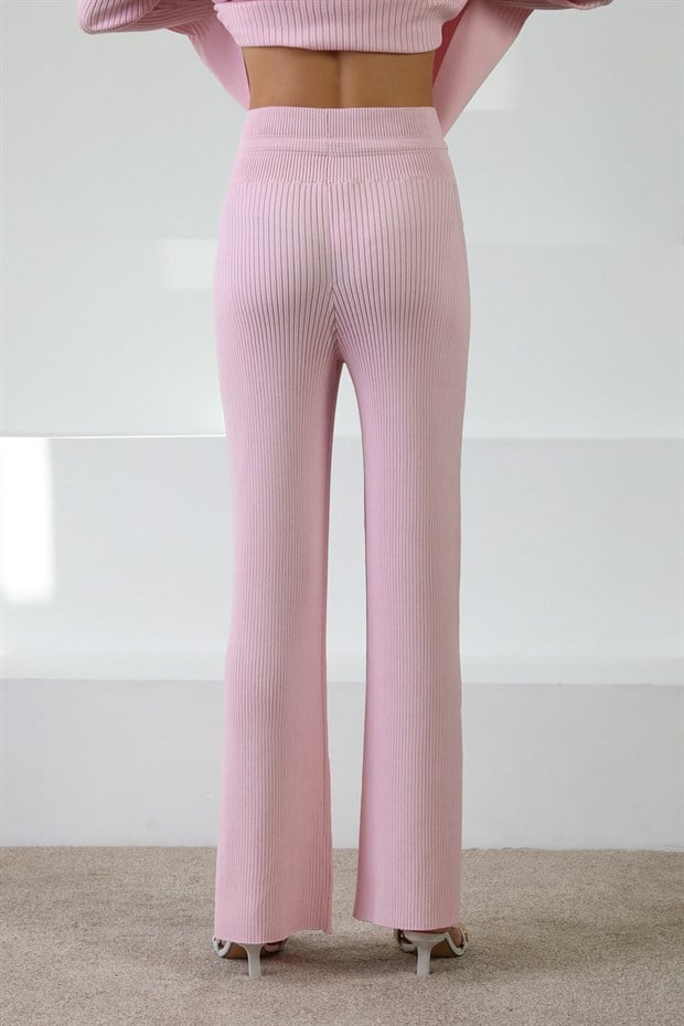 Ferraro Pembe Beli Bağcıklı Yırtmaçlı Fitilli Kadın Triko Pantolon