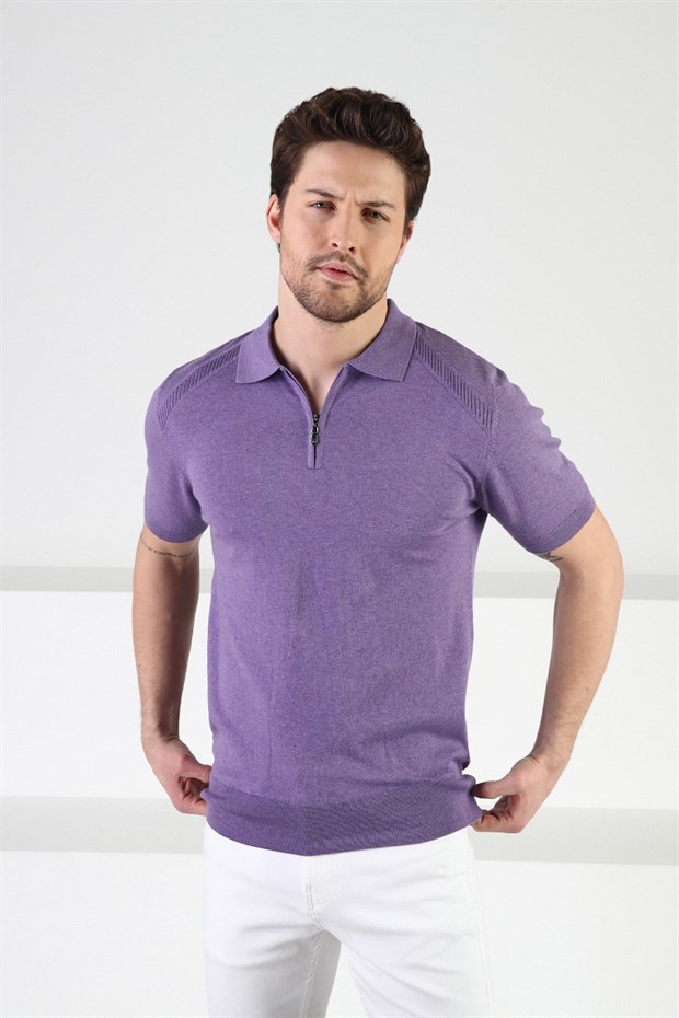 Ferraro Petunia Fermuarlı Polo Yaka %100 Pamuk Erkek Triko T-Shirt
