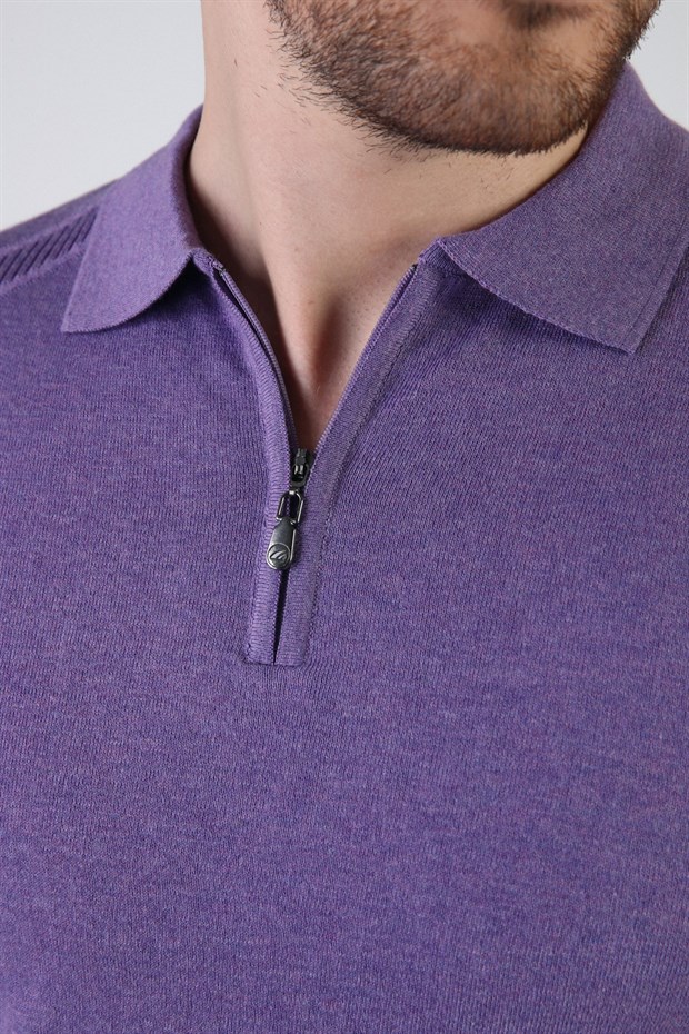 Ferraro Petunia Fermuarlı Polo Yaka %100 Pamuk Erkek Triko T-Shirt
