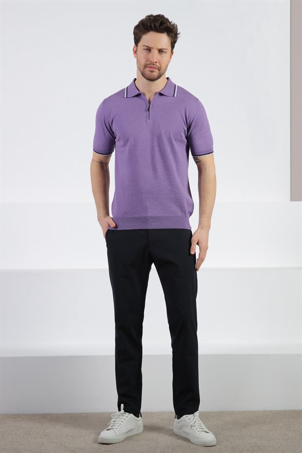 Ferraro Petunia Polo Yaka Fermuarlı Erkek Pamuk Triko T-Shirt