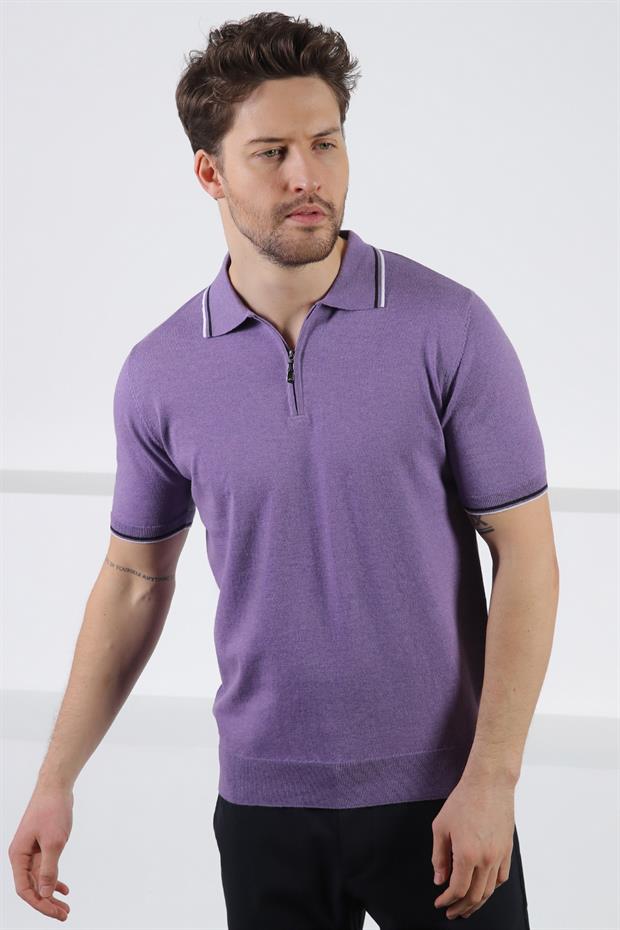 Ferraro Petunia Polo Yaka Fermuarlı Erkek Pamuk Triko T-Shirt