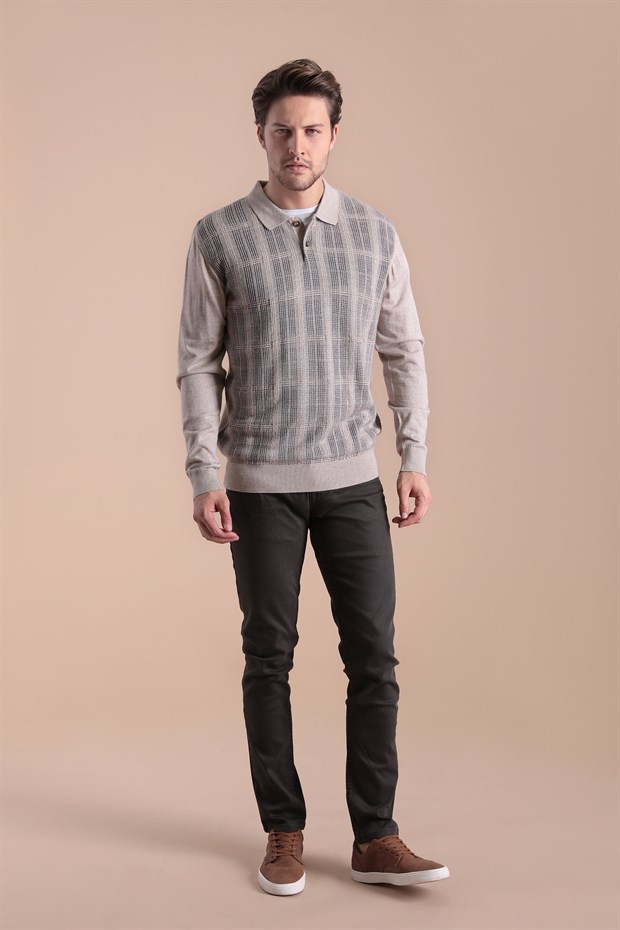 Ferraro Polo Yaka Superfine Yün Kazak - Bej