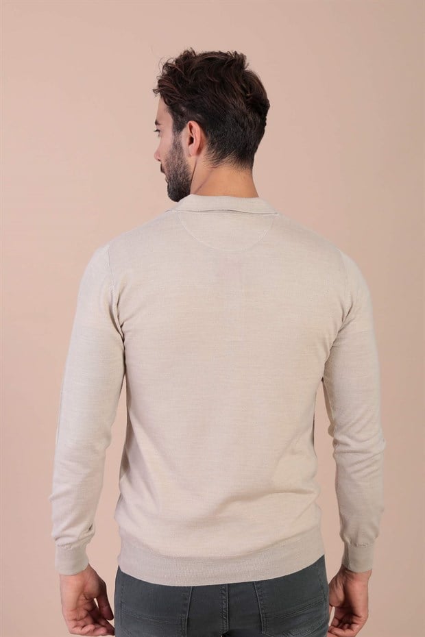 Ferraro Polo Yaka Superfine Yün Kazak - Taş
