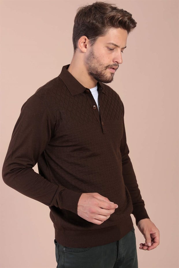 Ferraro Polo Yaka Superfine Yün Kazak - Kahve