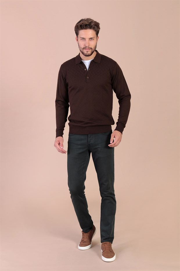 Ferraro Polo Yaka Superfine Yün Kazak - Kahve