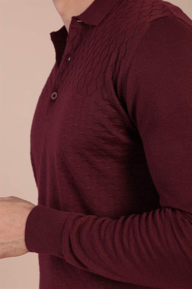 Ferraro Polo Yaka Superfine Yün Kazak - Bordo