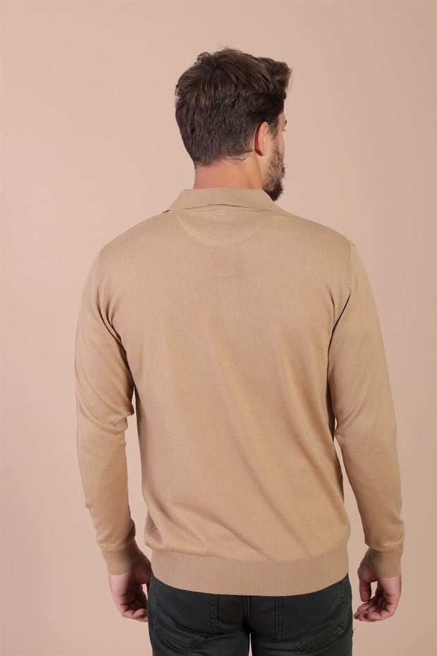 Ferraro Polo Yaka Superfine Yün Kazak - Camel