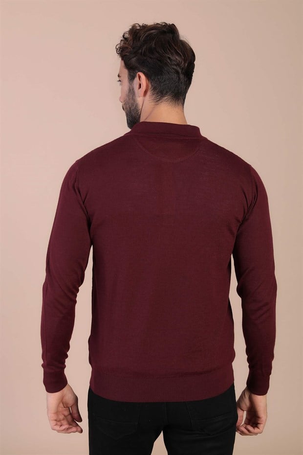 Ferraro Polo Yaka Superfine Yün Kazak - Bordo
