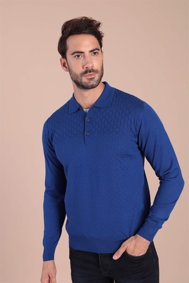 Ferraro Polo Yaka Superfine Yün Kazak - Saks