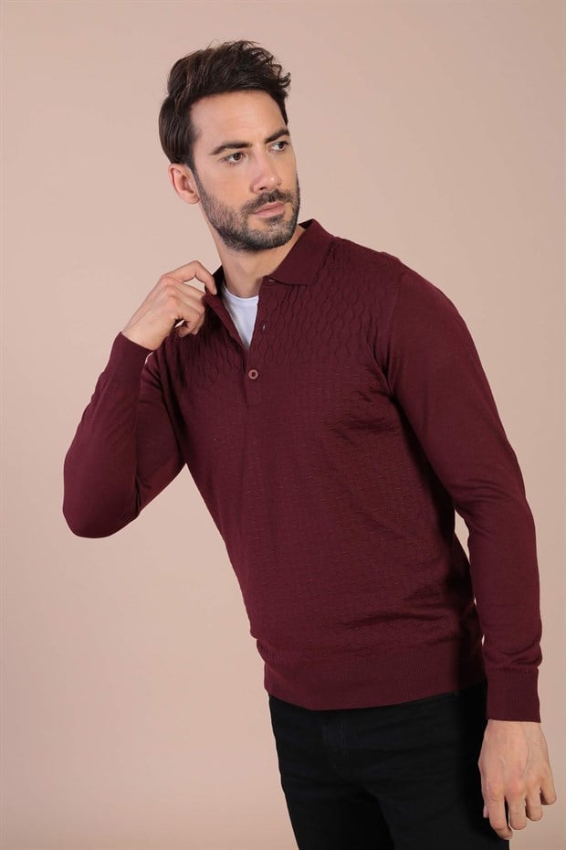 Ferraro Polo Yaka Superfine Yün Kazak - Bordo