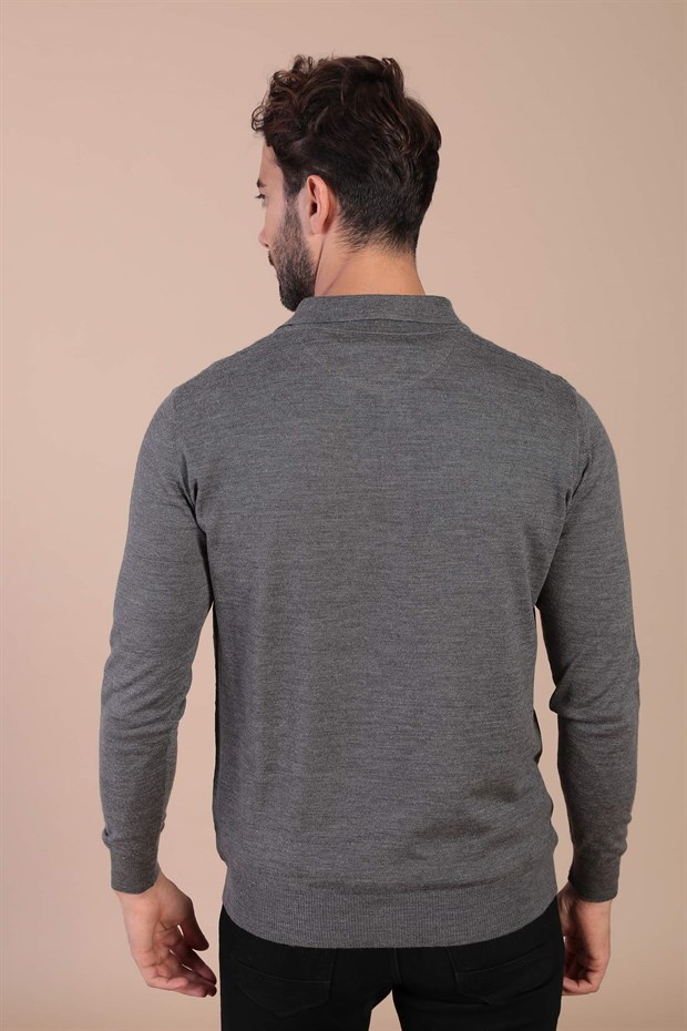 Ferraro Polo Yaka Superfine Yün Kazak - Gri