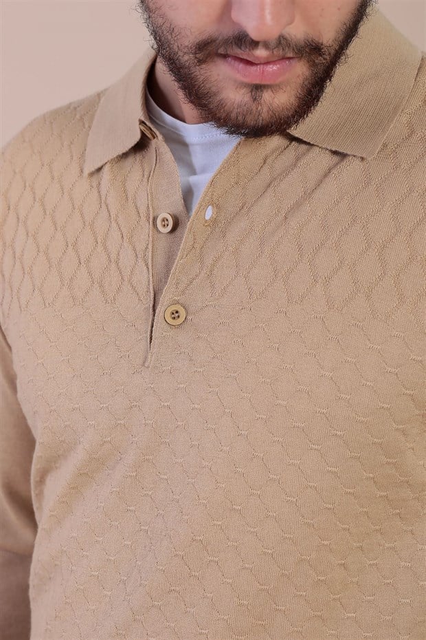Ferraro Polo Yaka Superfine Yün Kazak - Camel