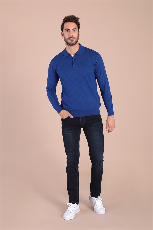 Ferraro Polo Yaka Superfine Yün Kazak - Saks