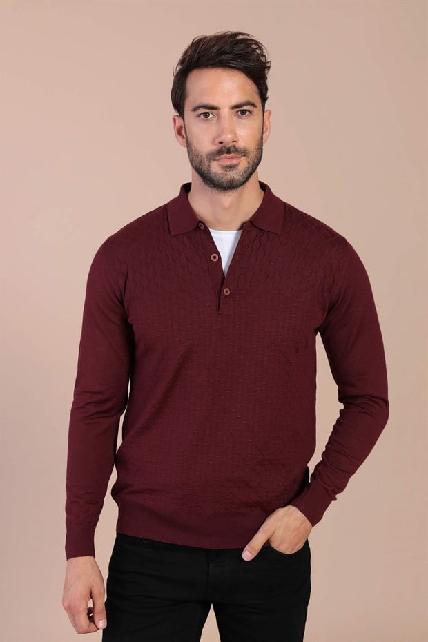 Ferraro Polo Yaka Superfine Yün Kazak - Bordo