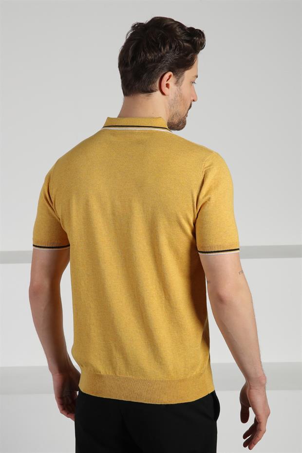 Ferraro Sarı Polo Yaka Fermuarlı Erkek Pamuk Triko T-Shirt
