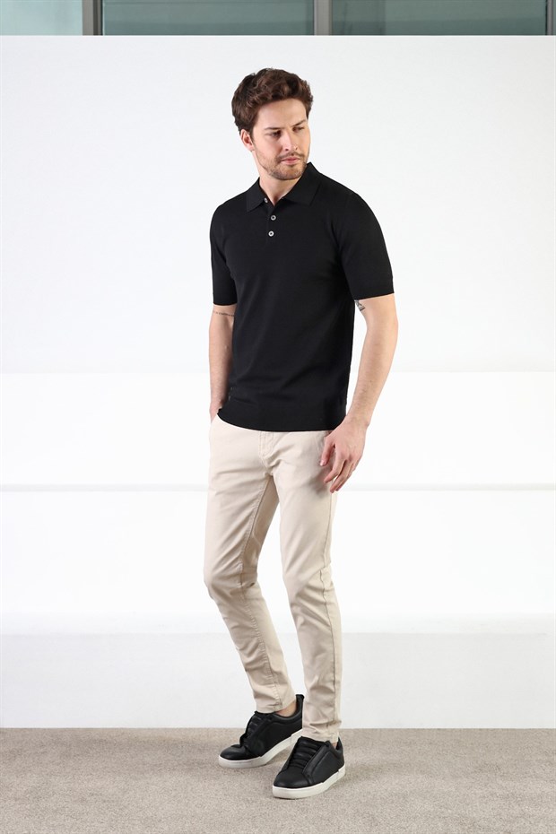 Ferraro Siyah Düğmeli Polo Yaka Viskon Erkek Triko T-Shirt