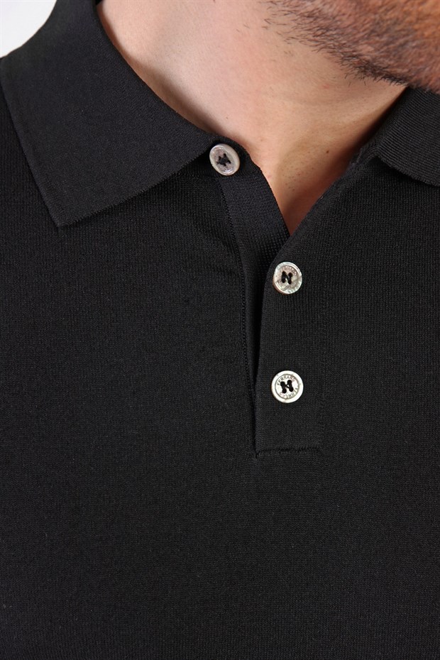Ferraro Siyah Düğmeli Polo Yaka Viskon Erkek Triko T-Shirt