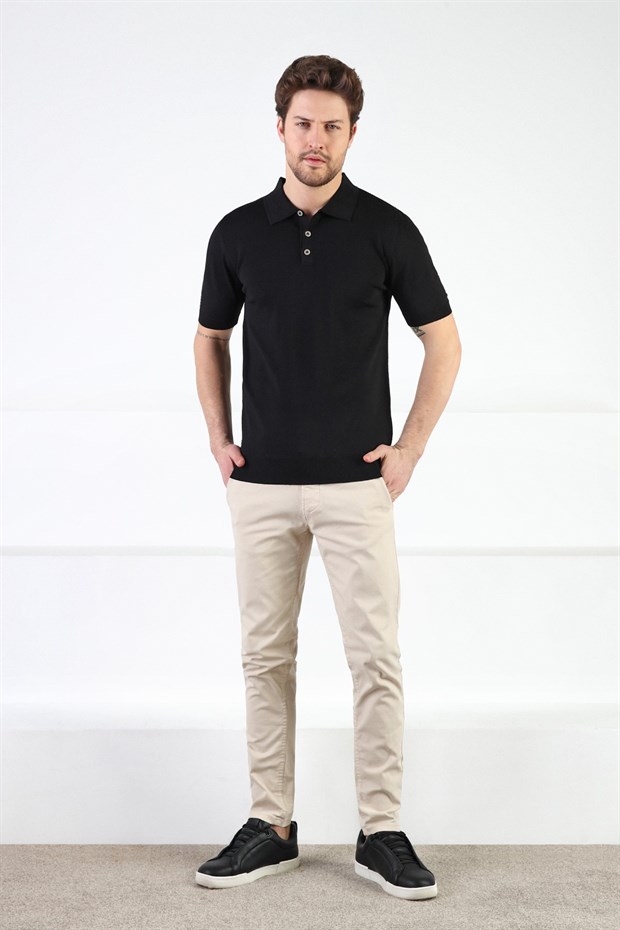 Ferraro Siyah Düğmeli Polo Yaka Viskon Erkek Triko T-Shirt