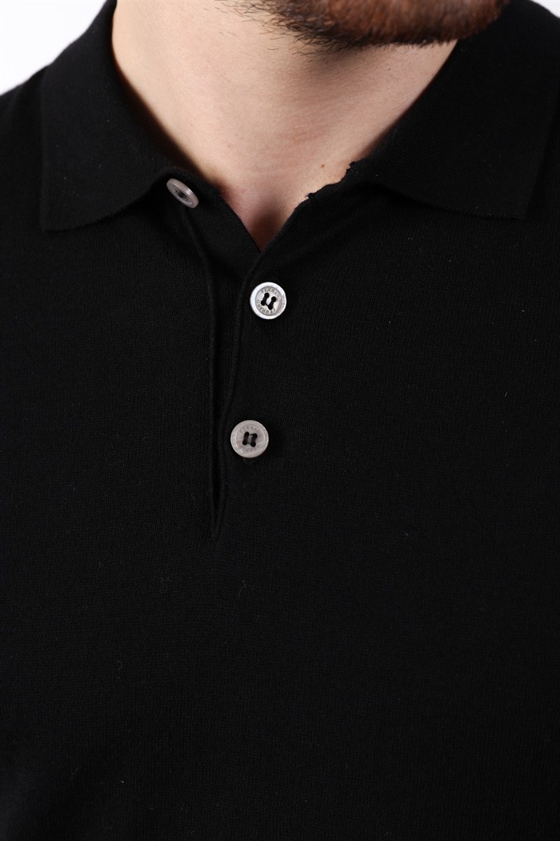 Ferraro Siyah Polo Yaka Düz Renk Erkek Pamuk Triko T-Shirt