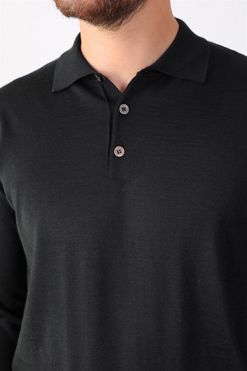 Ferraro Siyah Polo Yaka Superfine Erkek Triko Kazak