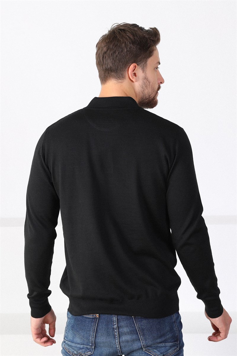 Ferraro Siyah Polo Yaka Superfine Erkek Triko Kazak
