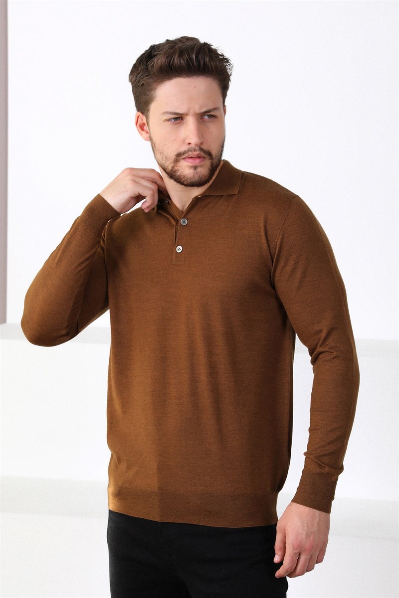 Ferraro Taba Polo Yaka Superfine Erkek Triko Kazak