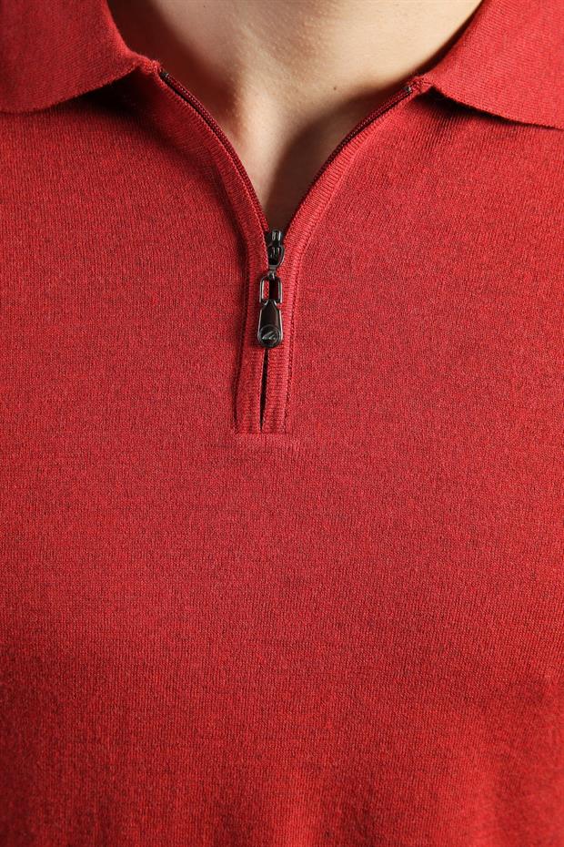 Ferraro Tarçın Polo Yaka Fermuarlı Erkek Pamuk Triko T-Shirt