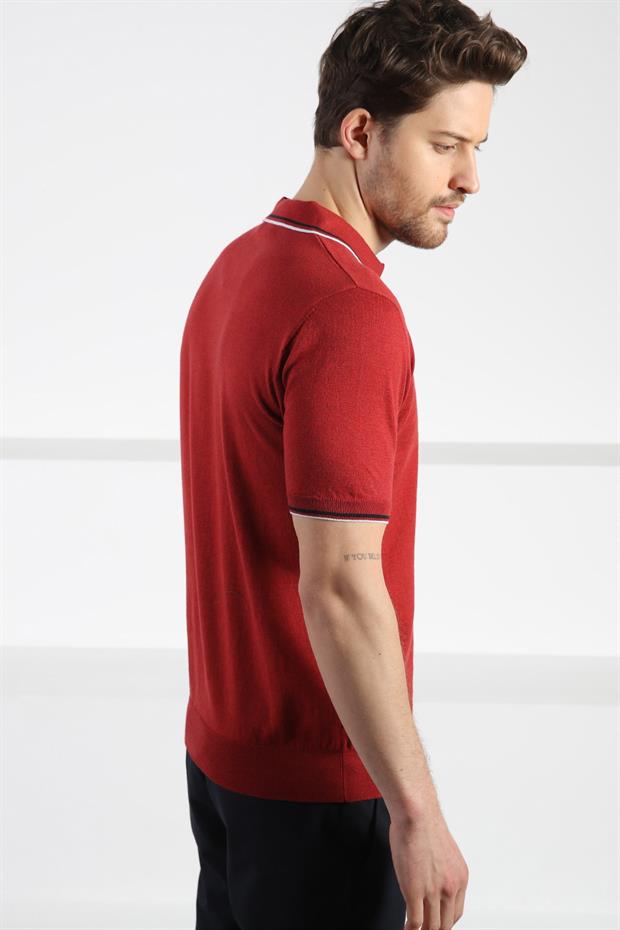 Ferraro Tarçın Polo Yaka Fermuarlı Erkek Pamuk Triko T-Shirt