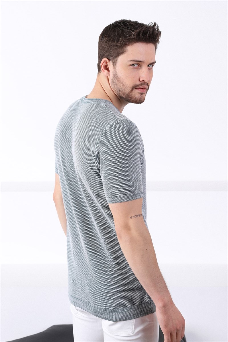 Ferraro Yeşil/Ekru Kuşgözü Desenli Bisiklet Yaka Erkek Triko T-Shirt