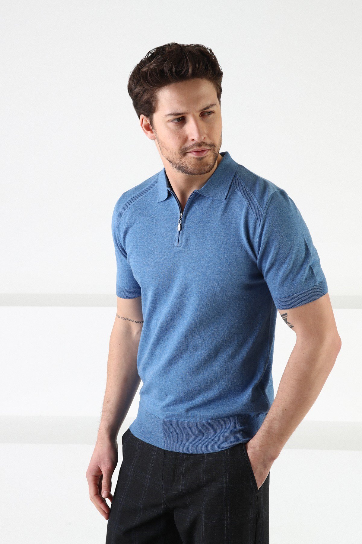 Ferraro A.Havacı Fermuarlı Polo Yaka %100 Pamuk Erkek Triko T-Shirt