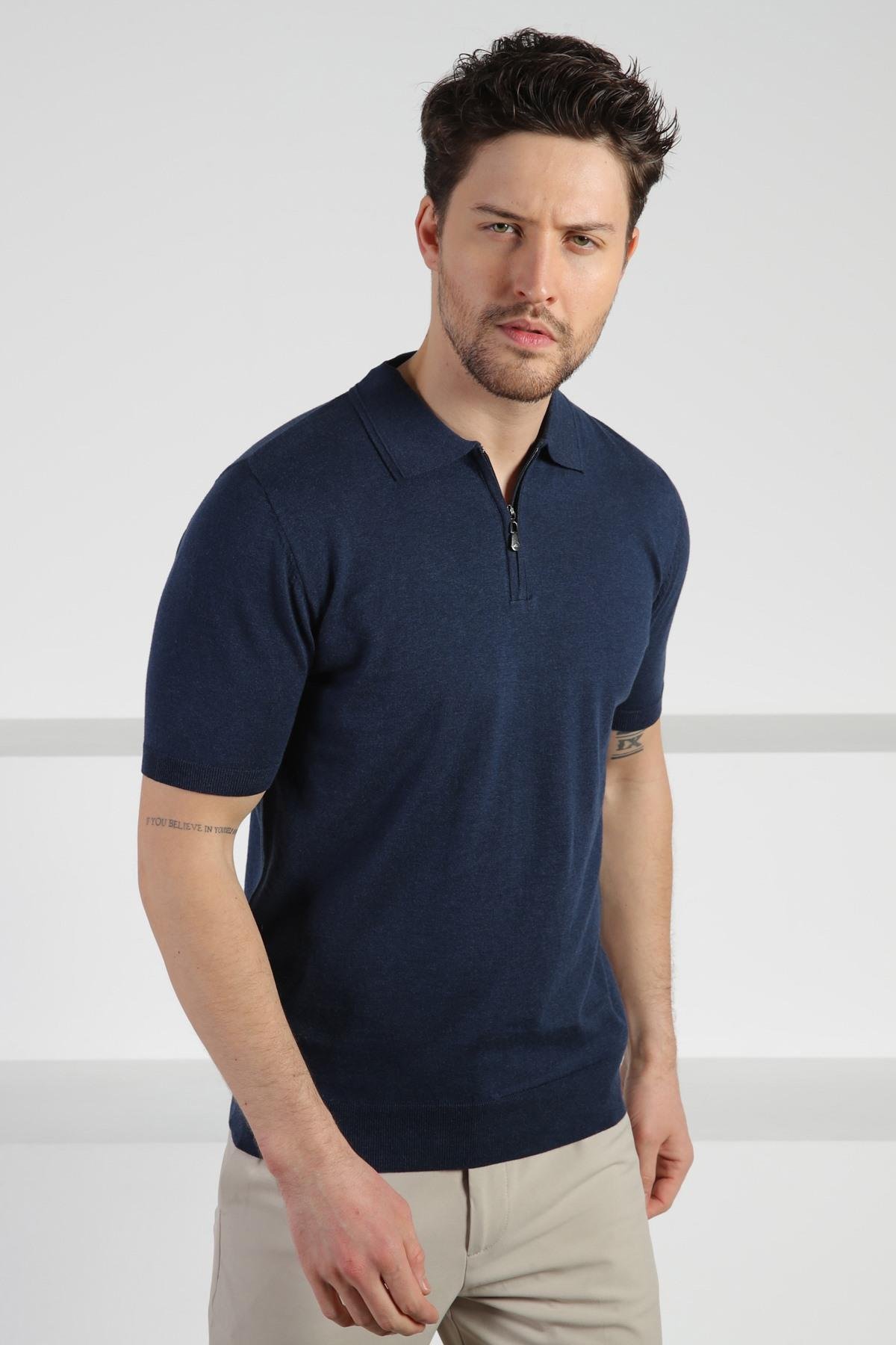 Ferraro A.Laci Polo Yaka Fermuarlı Erkek Pamuk Triko T-Shirt