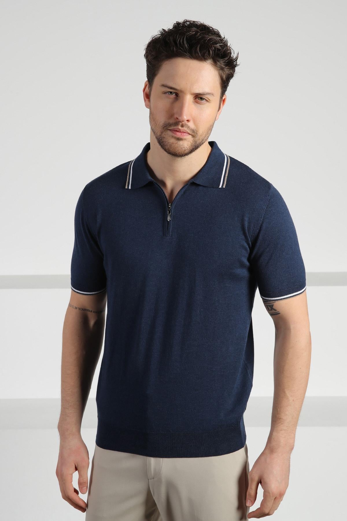 Ferraro A.Laci Polo Yaka Fermuarlı Erkek Pamuk Triko T-Shirt
