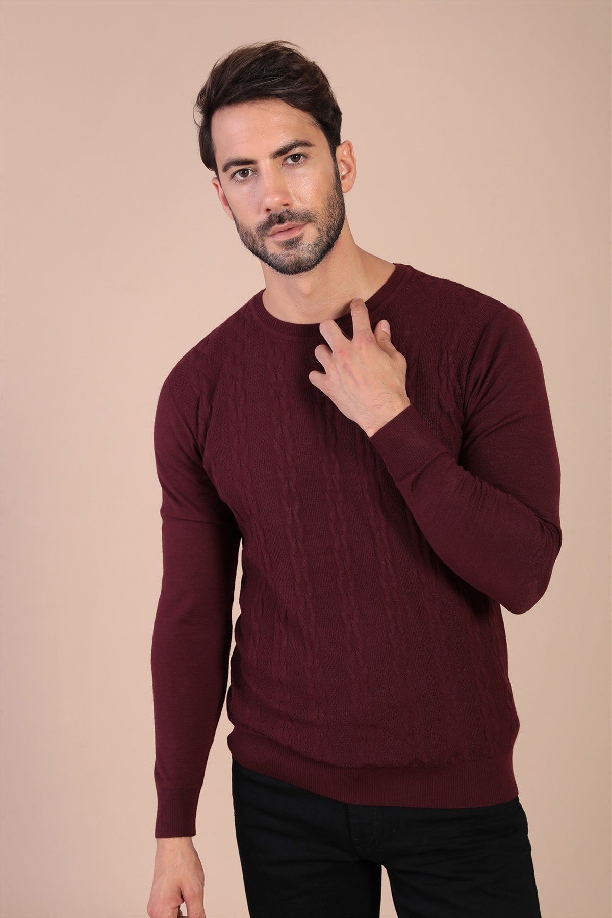 Ferraro Bisiklet Yaka Superfine Yün Kazak - Bordo