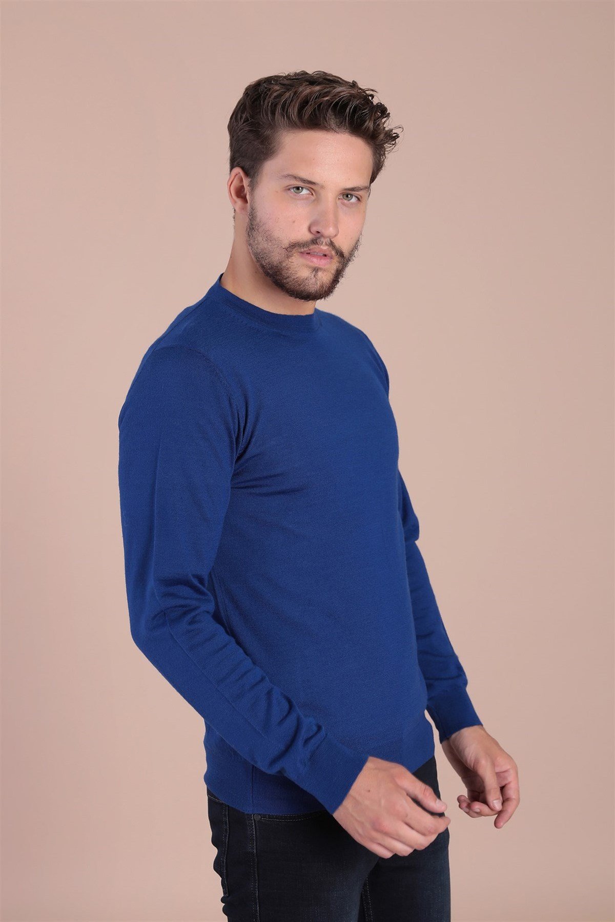 Ferraro Bisiklet Yaka Superfine Yün Kazak - Saks