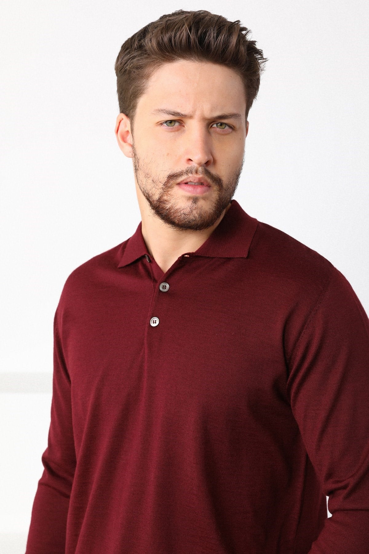 Ferraro Bordo Polo Yaka Erkek Triko Kazak