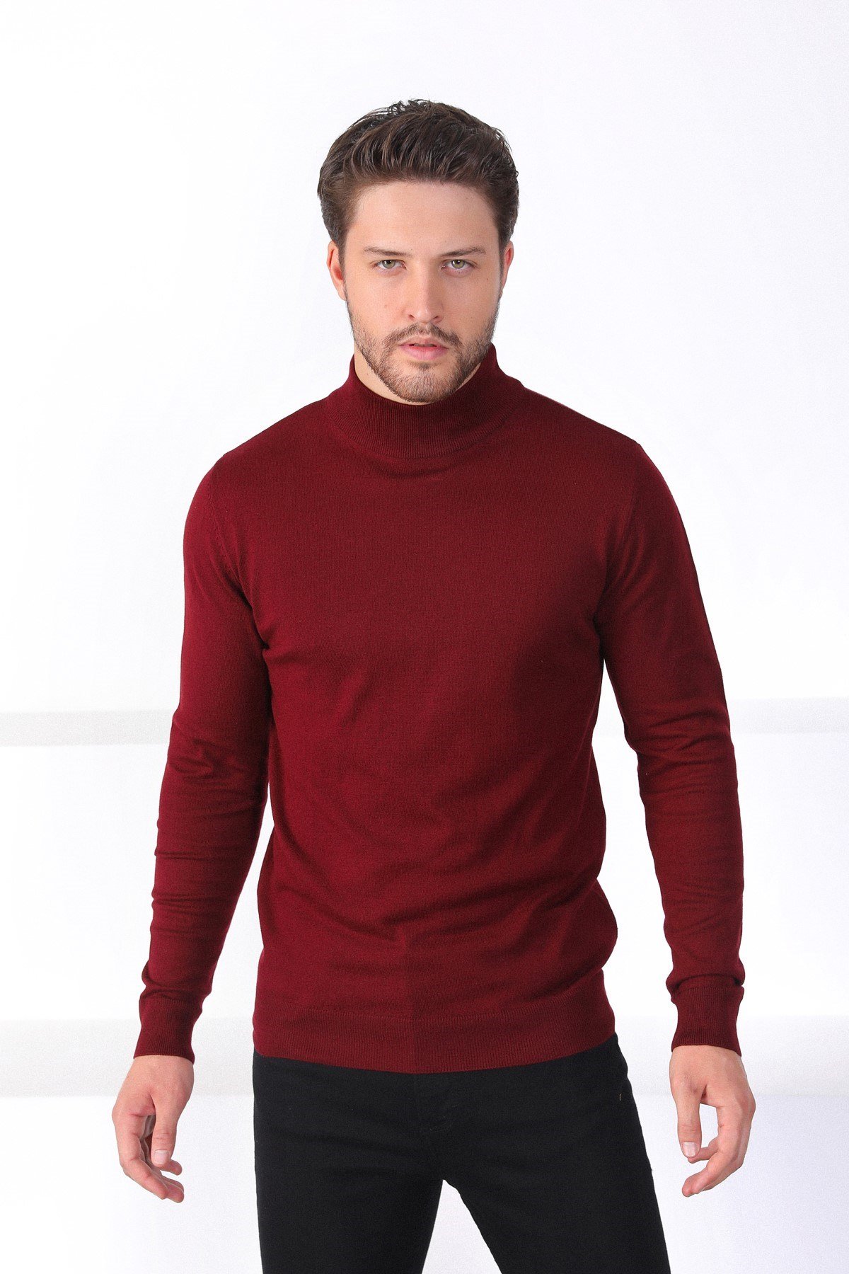 Ferraro Bordo Yarım Balıkçı Yaka Erkek Pamuk Kazak