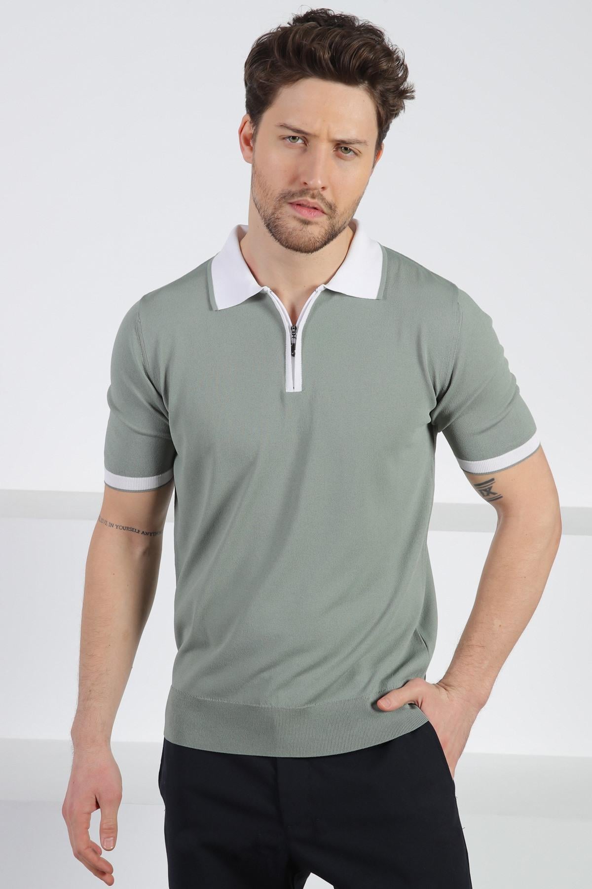 Ferraro Çağla Fermuarlı Polo Yaka Erkek Rayon Triko T-Shirt