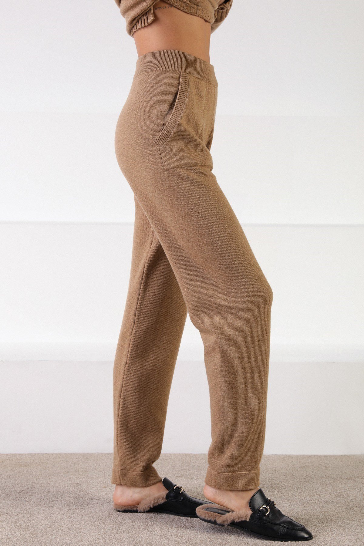 Ferraro Camel Kaşmirli Kadın Triko Pantolon