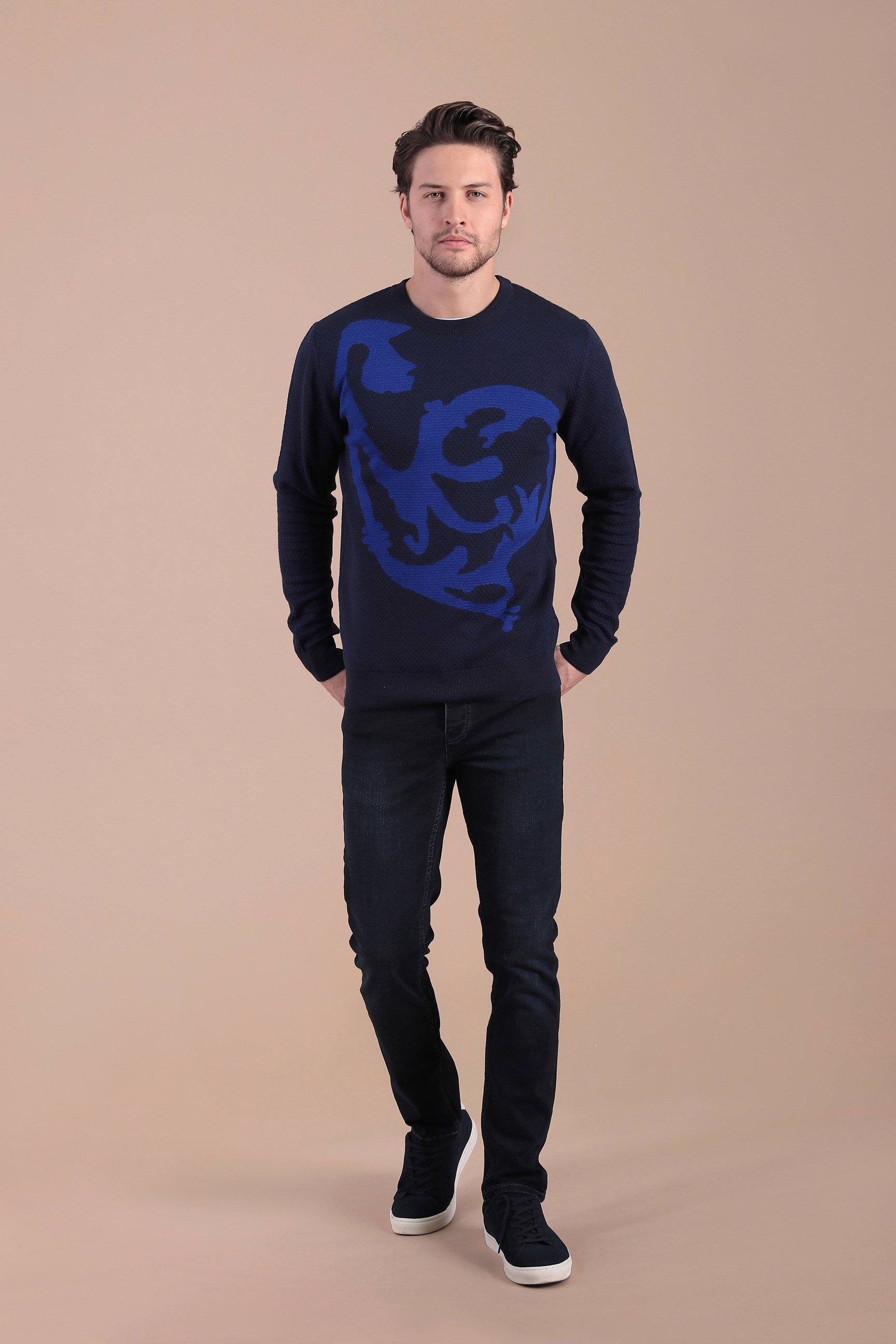 Ferraro Desenli Pamuk Kazak - Lacivert