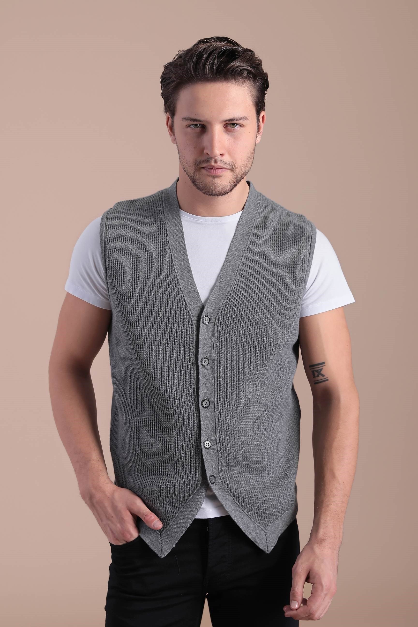 Ferraro Desenli Pamuk Triko Yelek - Antrasit